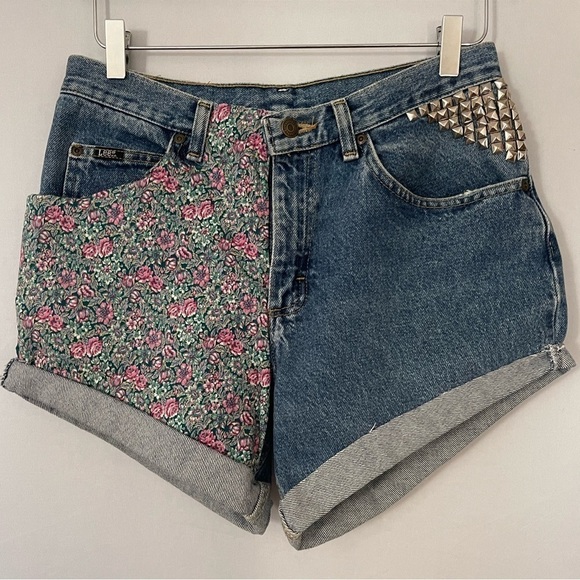 Customized Lee Jeans Shorts w/Studs Floral Appliqué Denim 30 - Picture 3 of 15
